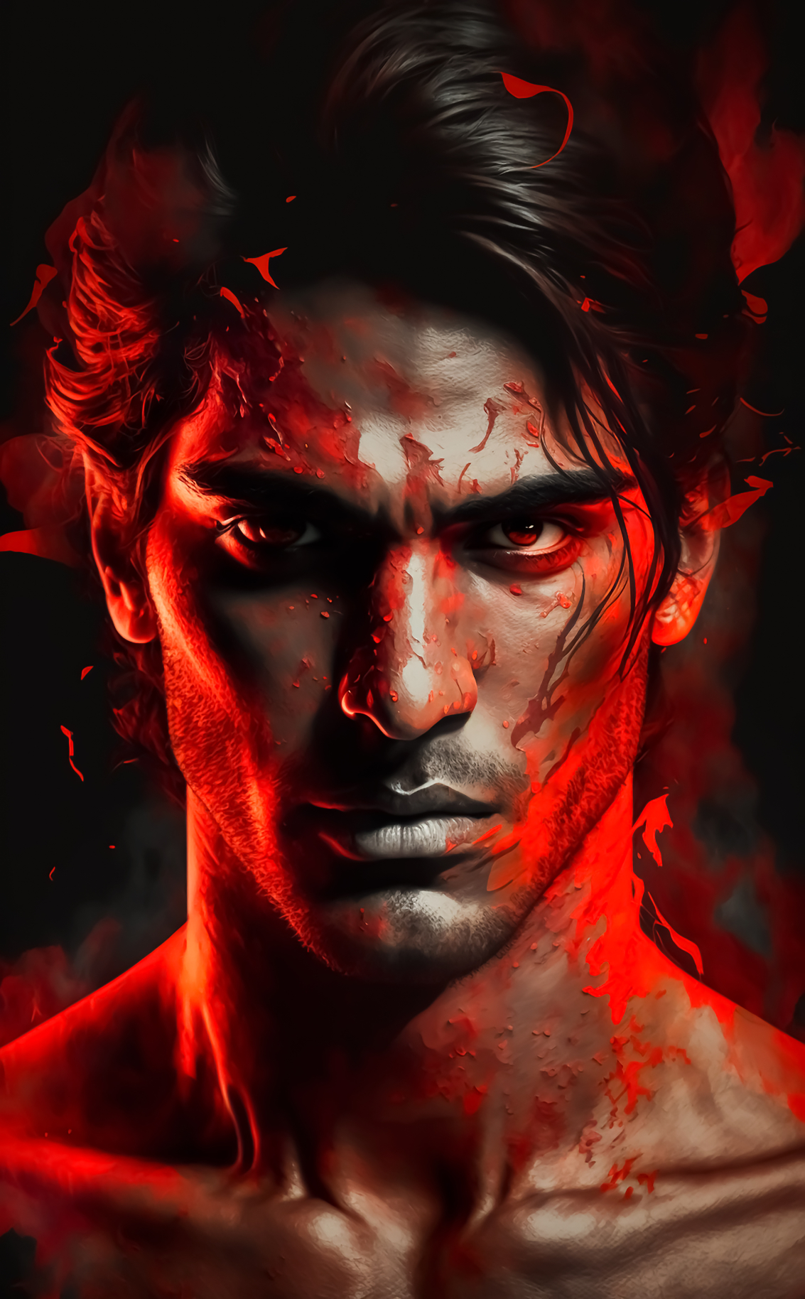 Portrait of an Arabian man with red paint representing Aries. Ge