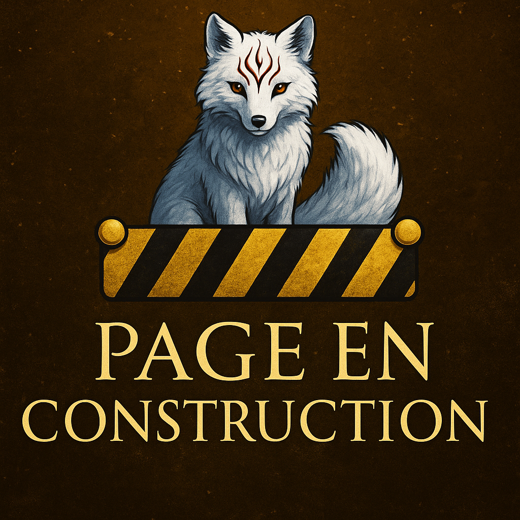 un loup blanc avec le logo page en consttrcution