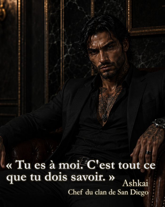 un homme assis dans un fauteuil et qui dit: tu es à moi c'est tout ce que tu dois savoir
